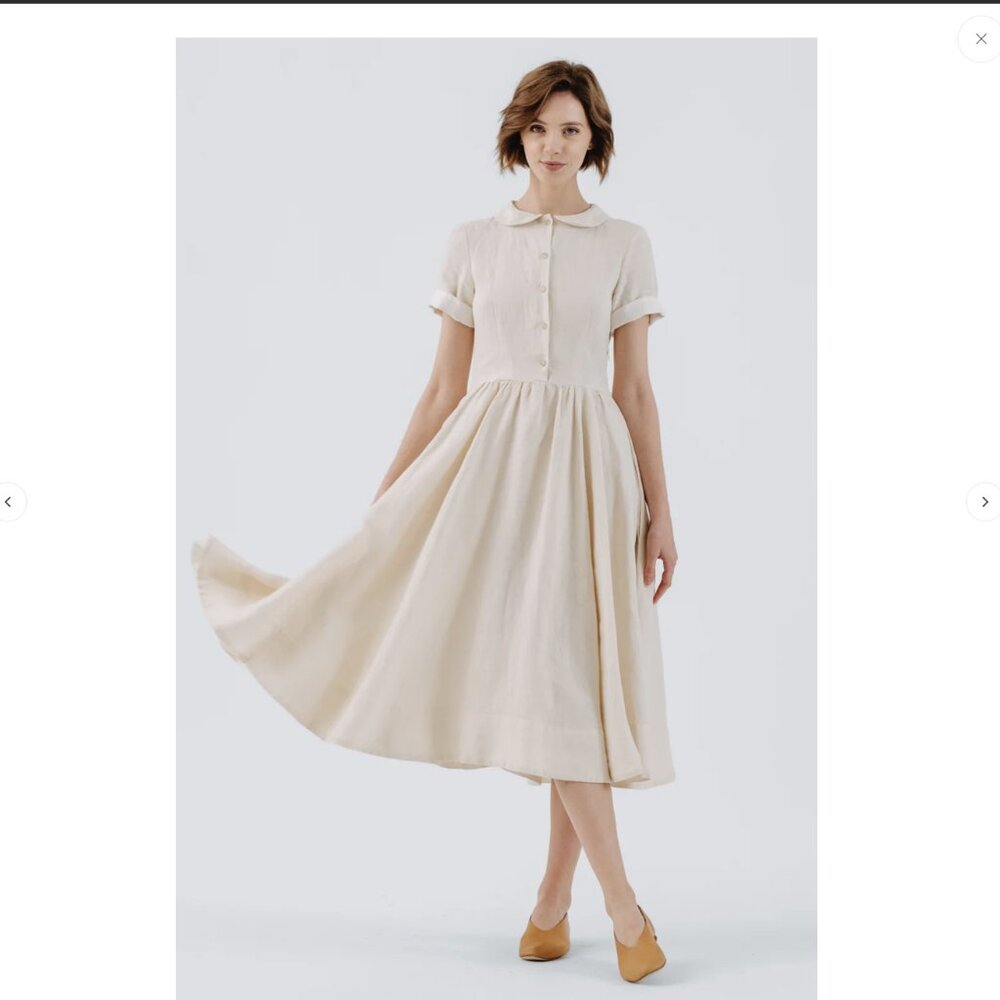 Son de Flor Classic Dress, Short Sleeve, Hemp, Milky White - Milky White / L - Picture 3 of 7